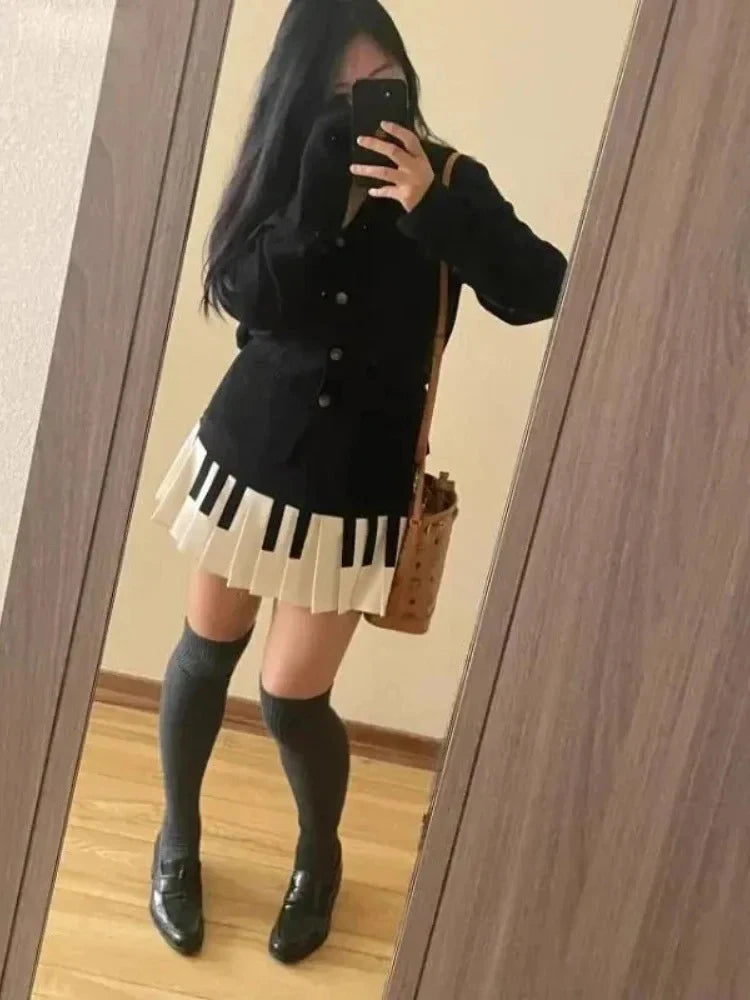 Black and white piano keys mini skirt Y2K Harajuku Japanese street style women