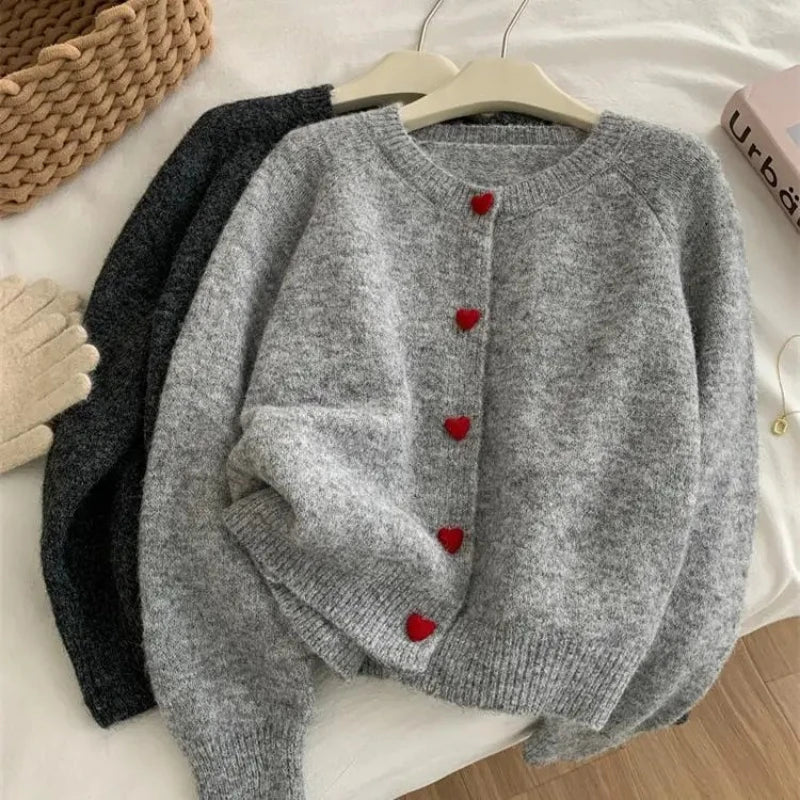 kawaii wool knitted heart cardigan for women
