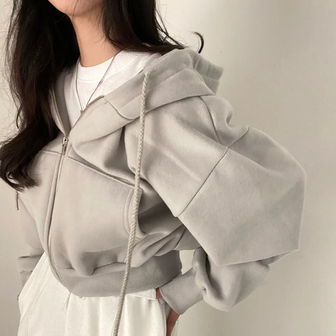 Casual Women’s Y2K Hoodie – Oversized Zip-Up Crop Sweatshirt | Harajuku Long Sleeve Loose Jacket