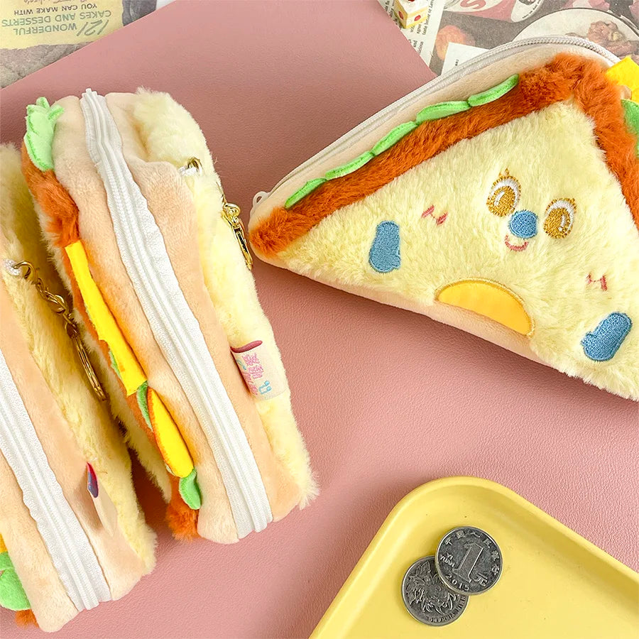 Kawaii Sandwich Plush Coin Purse – Cute Large Capacity Money Bag & Keychain