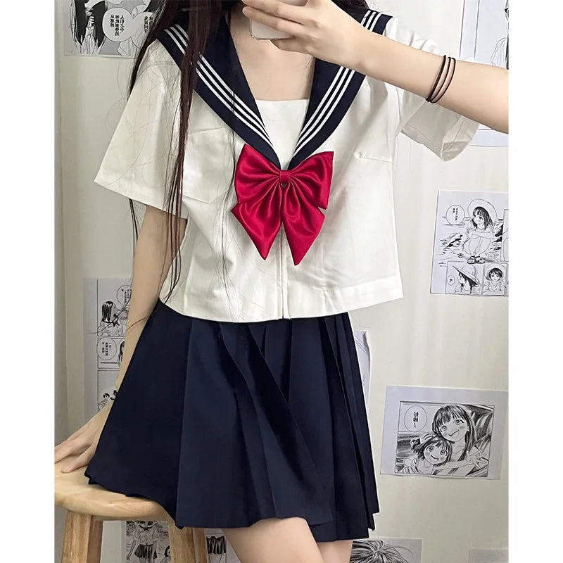 Japanese JK Sailor School Uniform – White & Red Tie Set