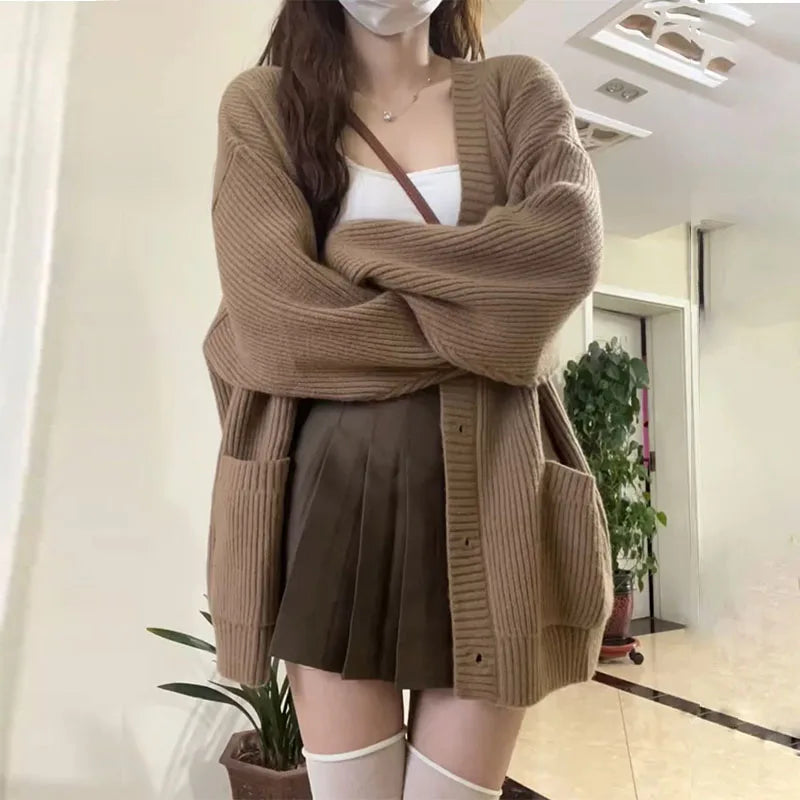 Japanese style V-neck cardigan sweater with relaxed fit suitable for school uniform cosplay