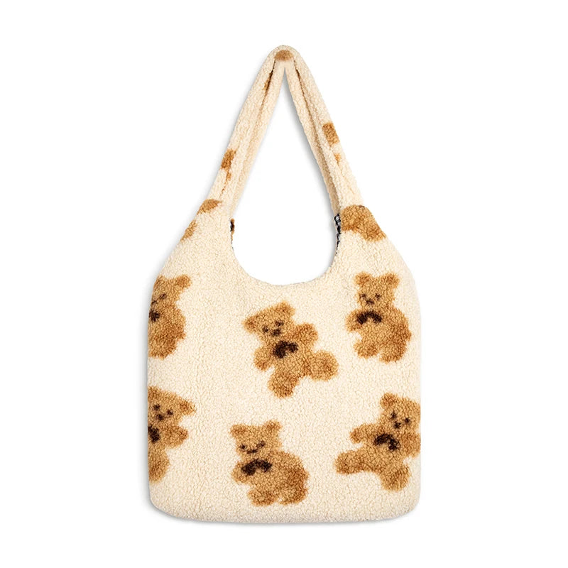Kawaii soft shoulder bag with teddy bear pattern