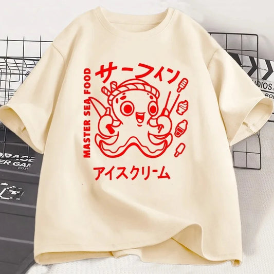 Japanese Octopus Graphic T-Shirt Front View – Y2K Kawaii Unisex Tee