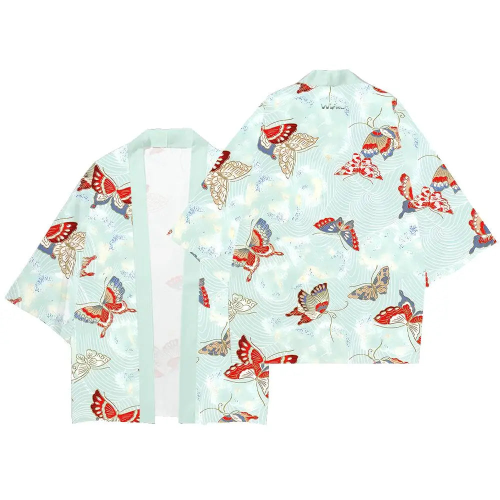 Japanese Butterfly Kimono Cardigan – Unisex Haori Jacket with Butterfly Print