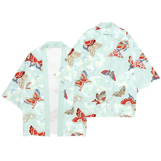 Japanese Butterfly Kimono Cardigan – Unisex Haori Jacket with Butterfly Print