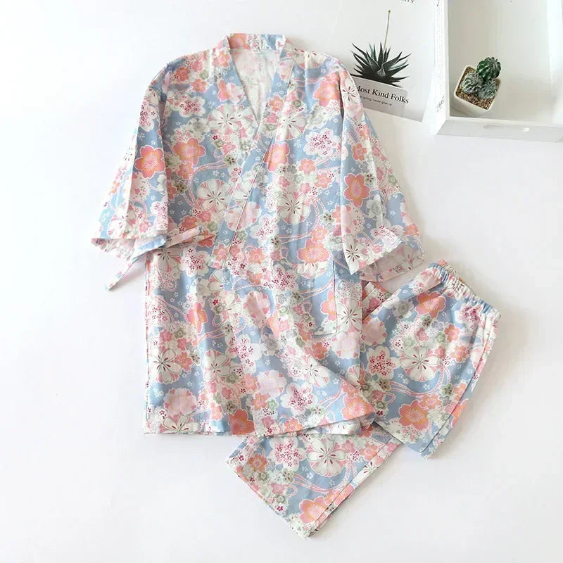 Japanese-Inspired Sakura Kimono Pajama Set | Cherry Blossom Women’s Sleepwear