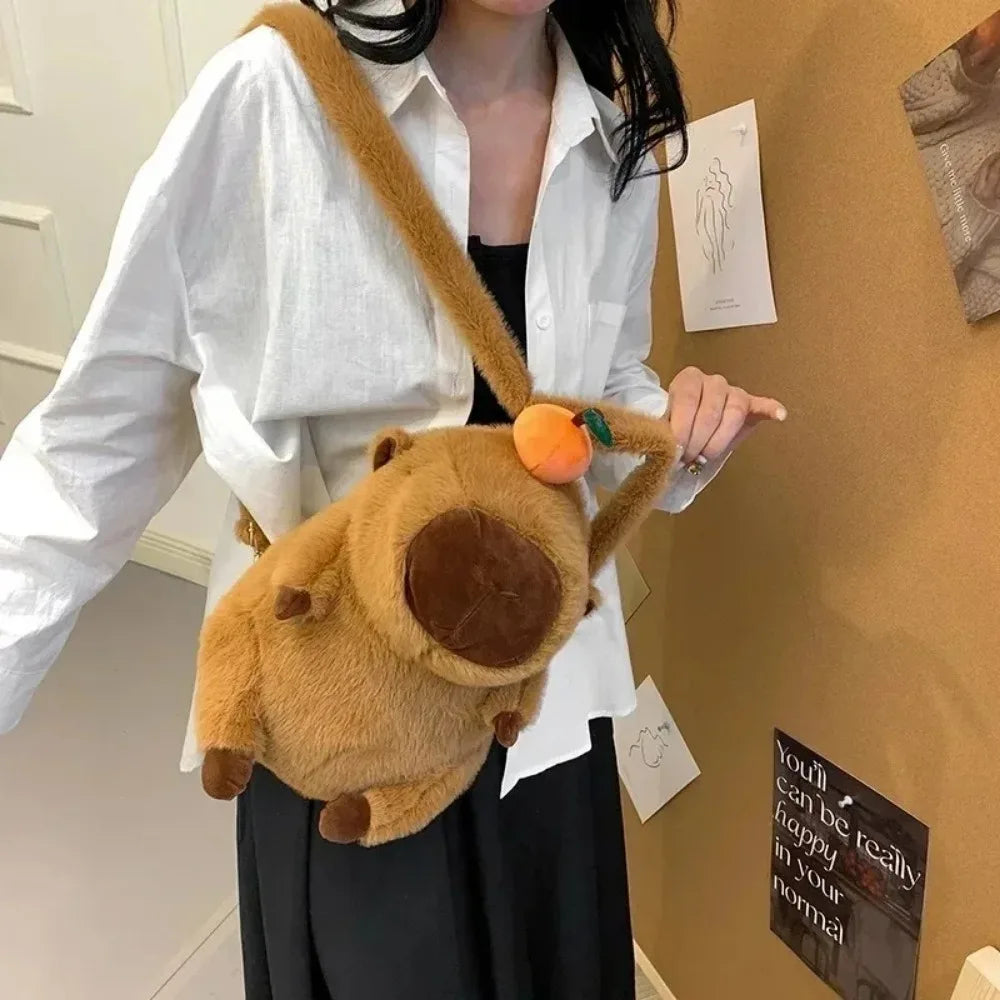 Cute capybara plush backpack kawaii animal bag polyester soft stuffed backpack