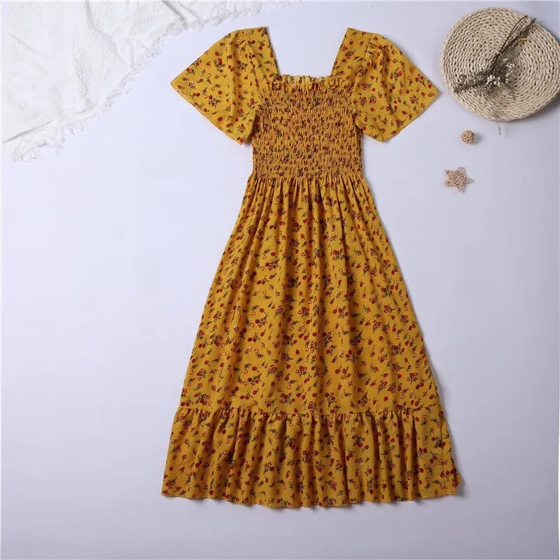 Spring & Summer Floral Chiffon Midi Dress – Light, Flowy & Feminine