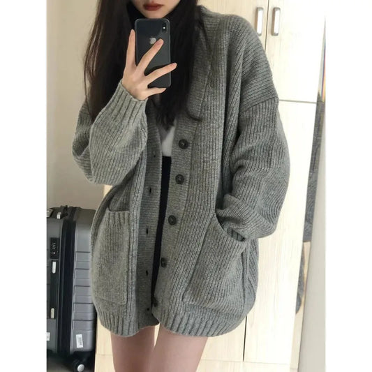 Japanese style V-neck cardigan sweater with relaxed fit suitable for school uniform cosplay