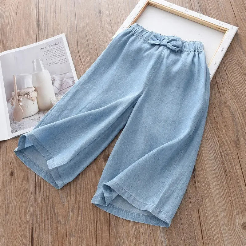 Girls Summer Wide Leg Pants | Casual Chiffon Cropped Trousers for 2–10 Years