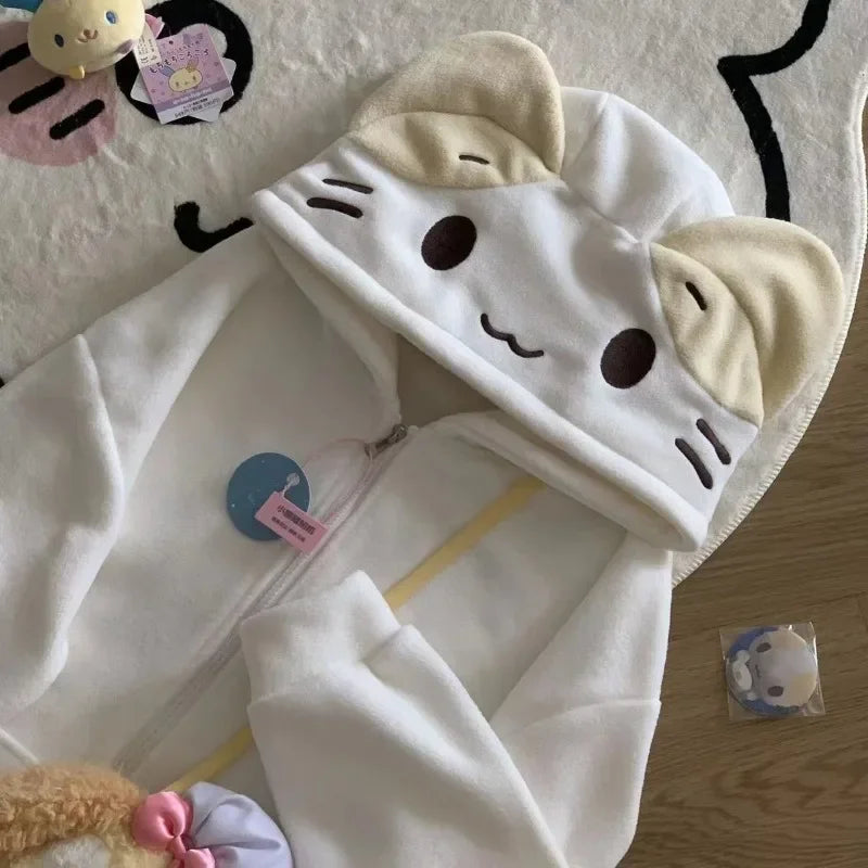 Women’s kawaii anime cat hoodie oversized fleece pullover with cat ears