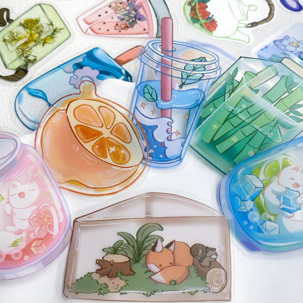 50pcs Kawaii Japanese Cartoon Glass Cup Stickers | Funny Transparent DIY Laptop, Phone & Suitcase Decals