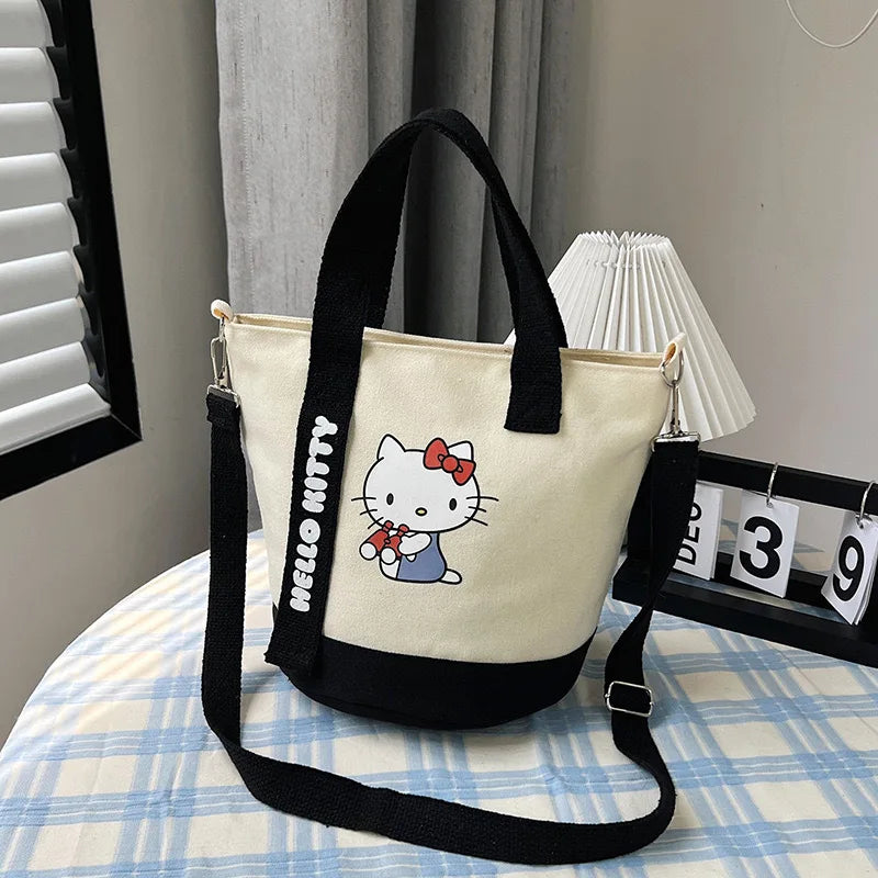 Sanrio Hello Kitty & Kuromi Canvas Shoulder Bag – Kawaii Anime Print Lightweight Crossbody Purse for Girls & Teens