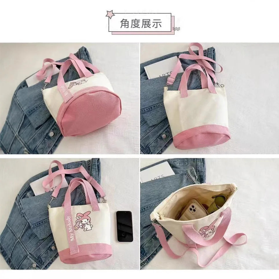 Sanrio Hello Kitty & Kuromi Canvas Shoulder Bag – Kawaii Anime Print Lightweight Crossbody Purse for Girls & Teens