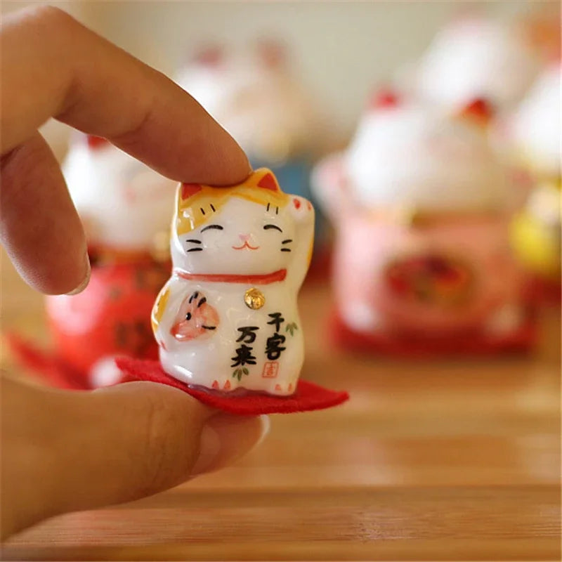 3pcs mini Japanese Maneki Neko lucky cat ceramic figurines set for home decor