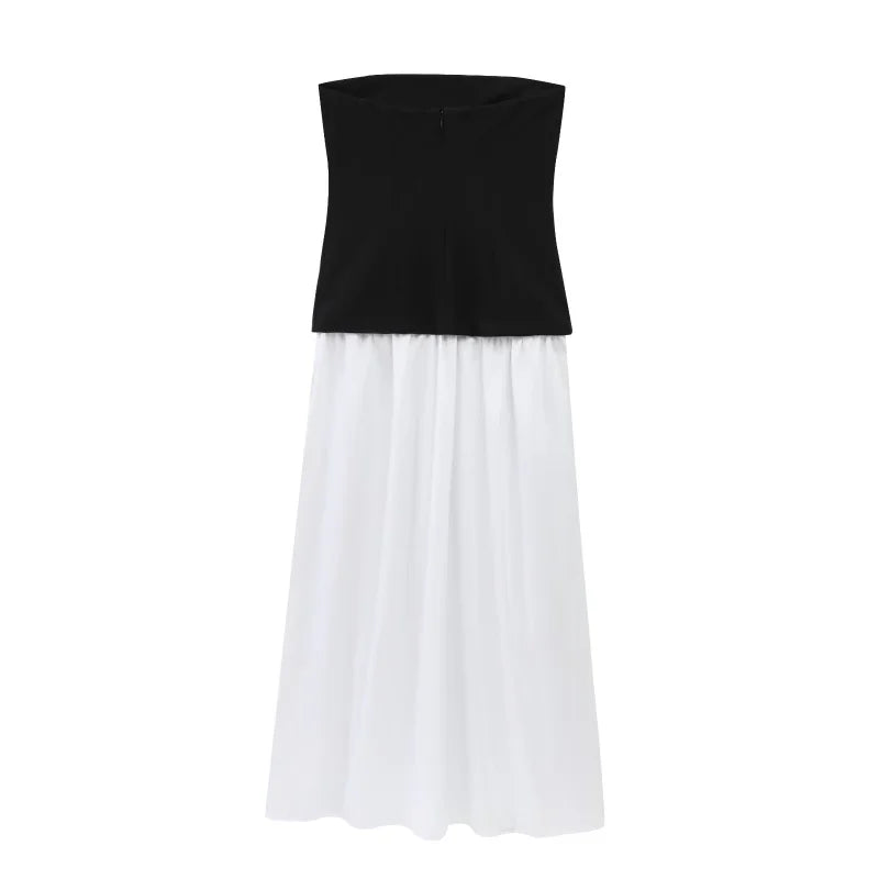 Women’s Strapless Party Dress – Spring Color Contrast Patchwork Dress