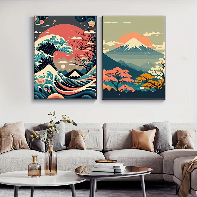 Japanese Nature Landscape Canvas Wall Art – Modern Living Room Prints & Posters