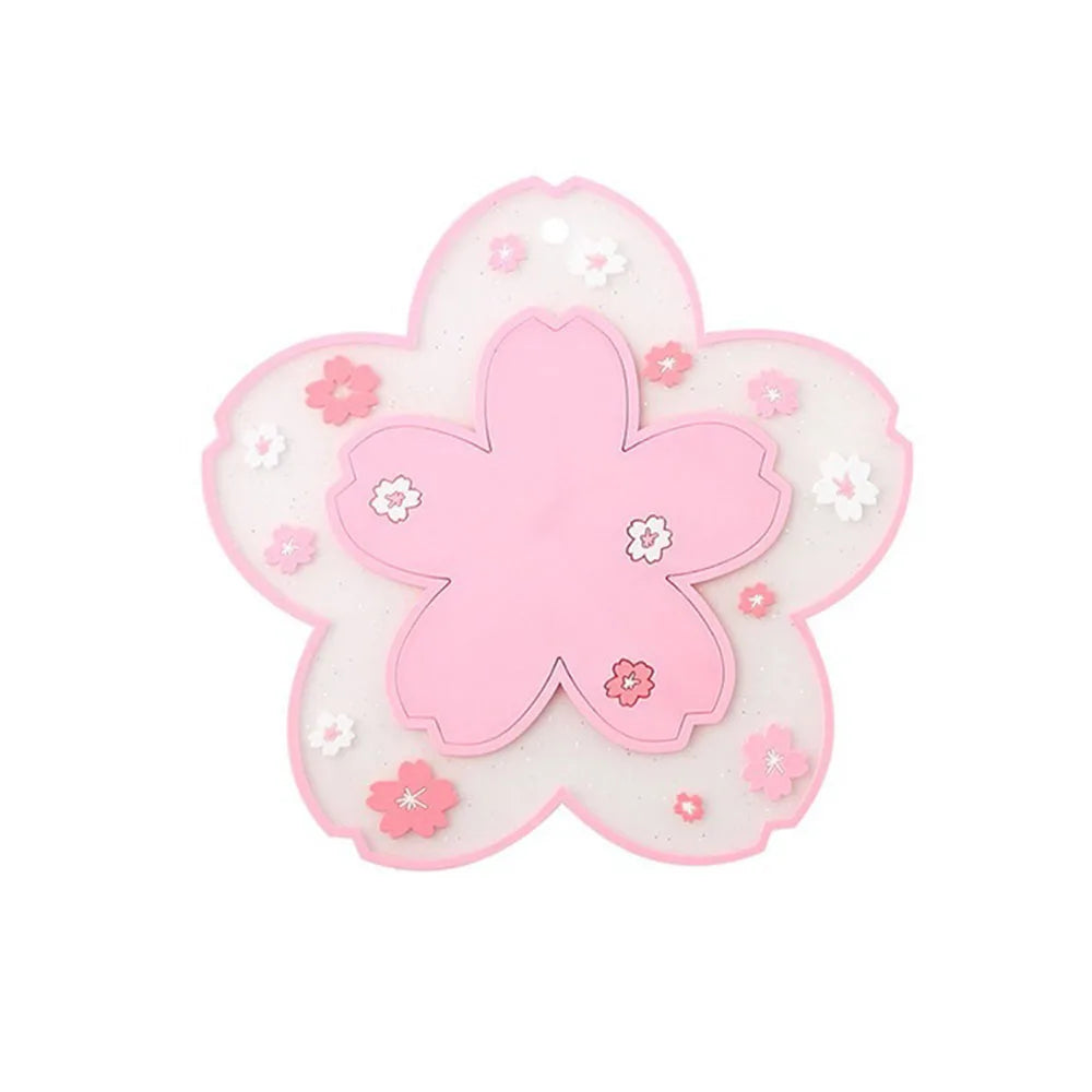 Cherry Blossom Silicone Cup Coaster – Sakura Non-Slip Heat Resistant Mug Mat, Japanese Kawaii Coffee Tea Coaster, Cute Desk Kitchen Table Decor