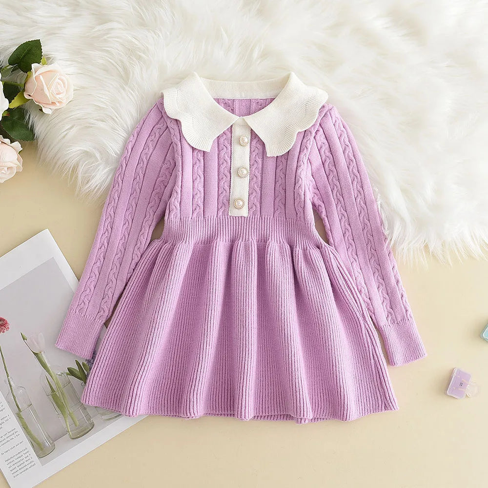 Girls winter knit sweater dress with ruffle details