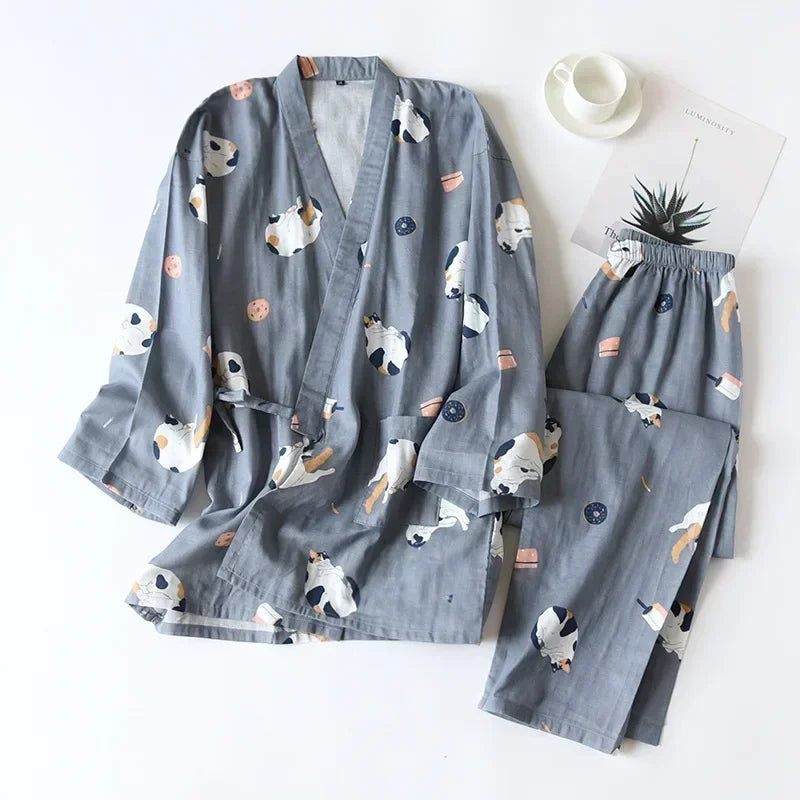 Women’s Japanese cotton kimono pajama set