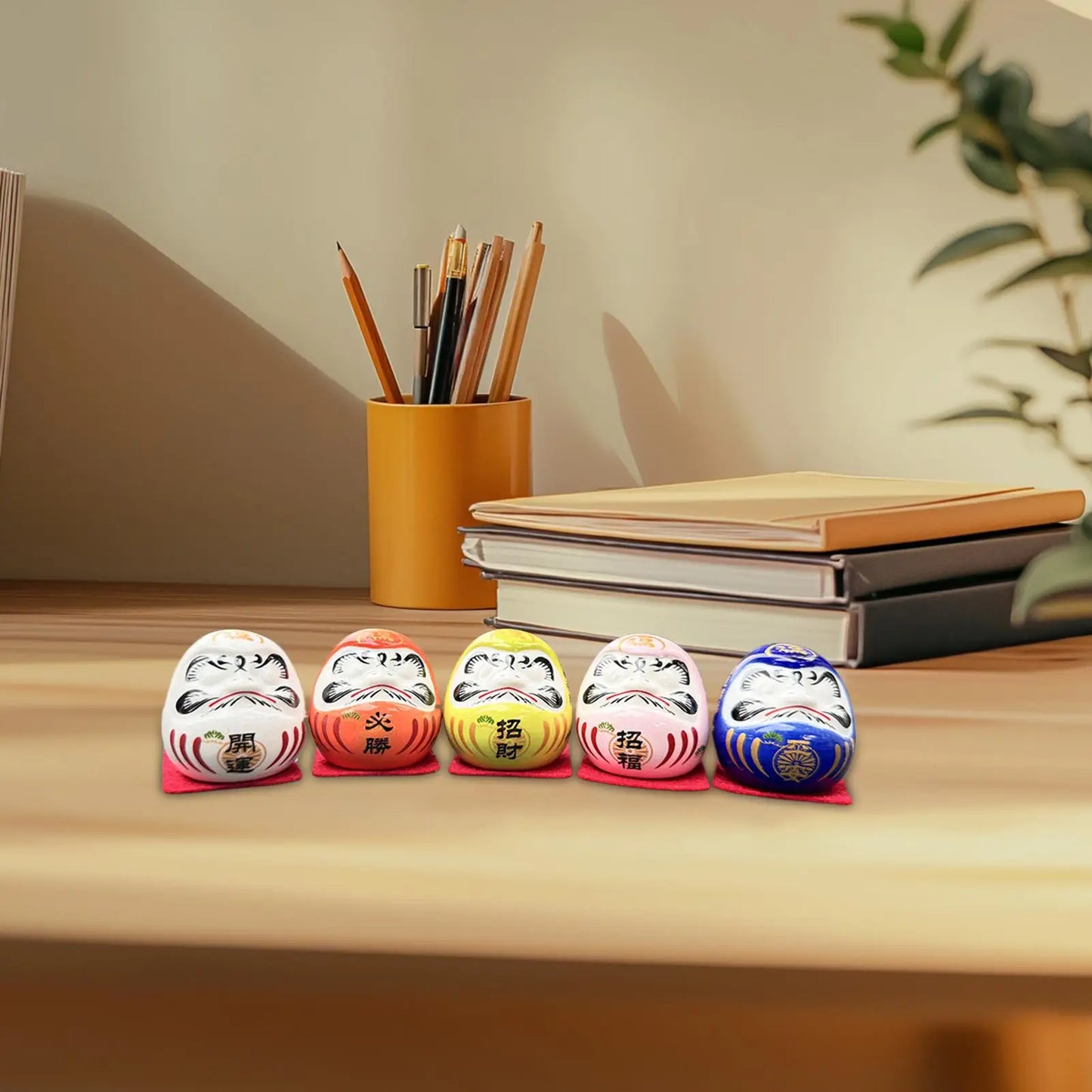 5pcs Mini Japanese Daruma Doll – Ceramic Lucky Charms for Desk, Home, and Gifts, 4.5cm Portable Collectible