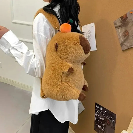 Cute capybara plush backpack kawaii animal bag polyester soft stuffed backpack