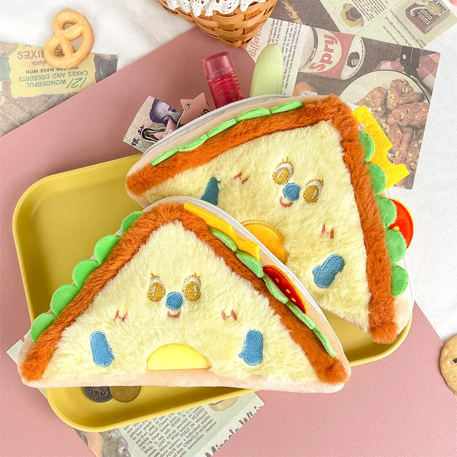 Kawaii sandwich plush coin purse with large capacity – cute money bag and keychain pendant