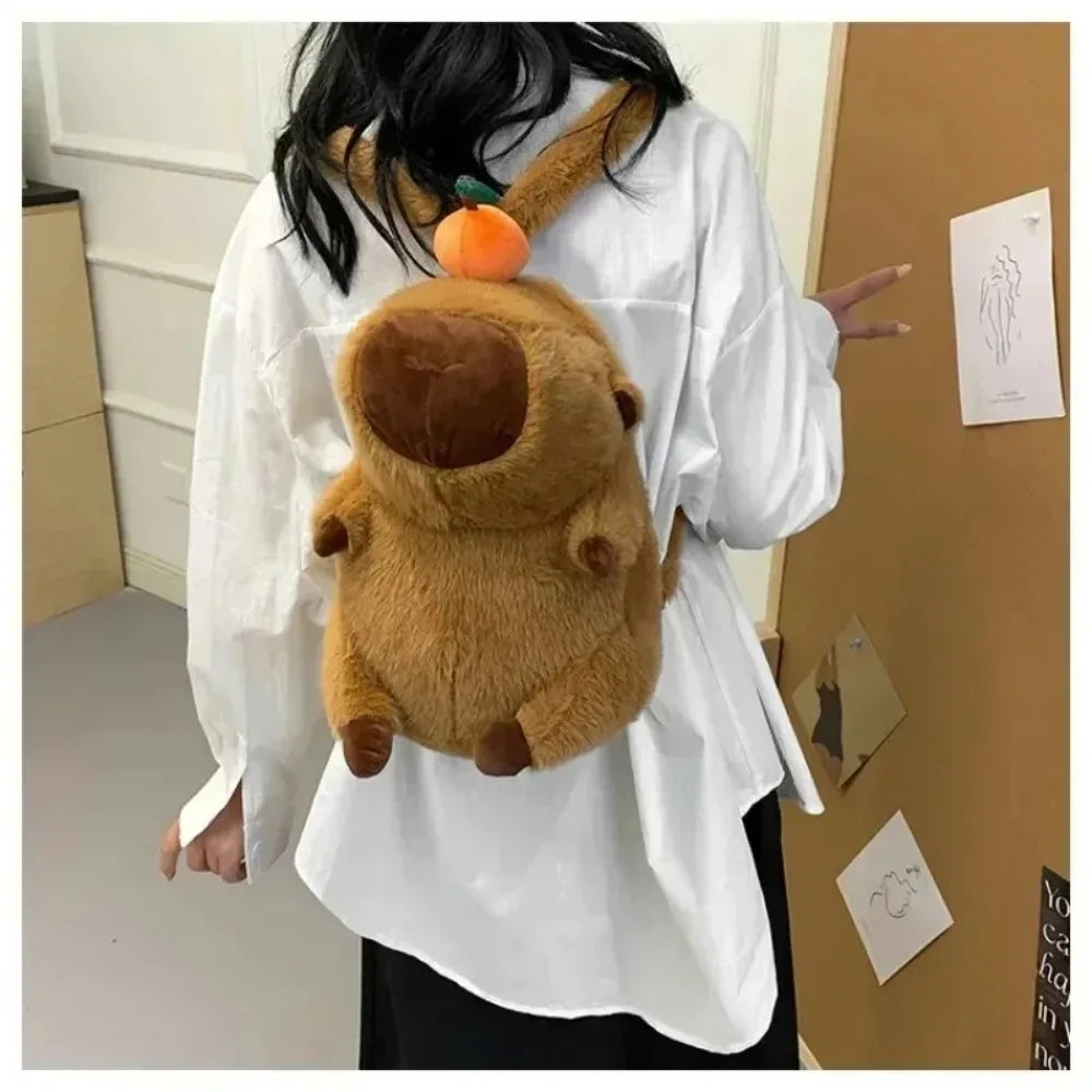 Cute capybara plush backpack kawaii animal bag polyester soft stuffed backpack