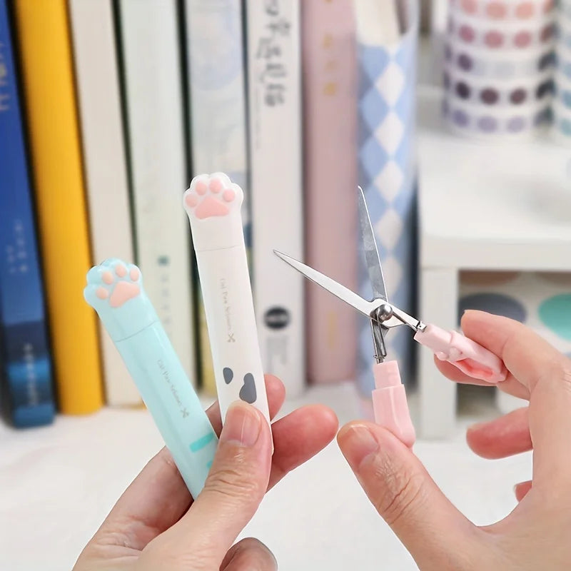 Cute cat paw design on compact portable craft scissors