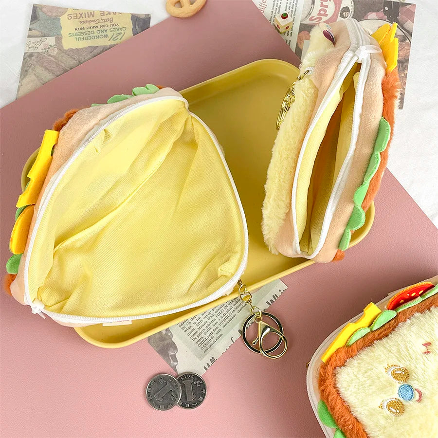 Kawaii Sandwich Plush Coin Purse – Cute Large Capacity Money Bag & Keychain