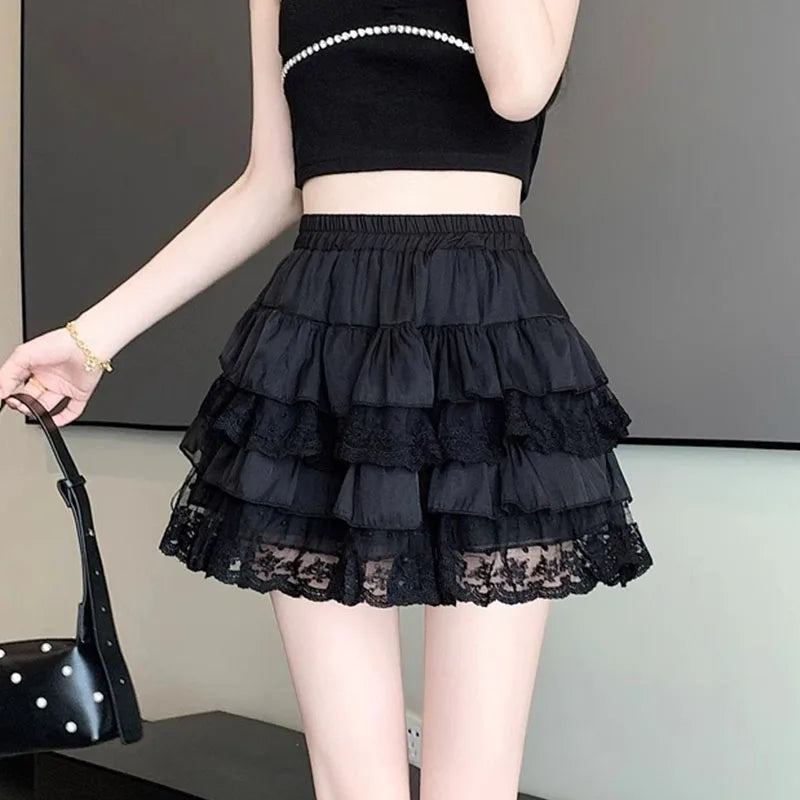 Gothic Lace Tutu Skirt – Women’s Black or White Mesh Mini Skirt for Party, Clubwear & Cosplay