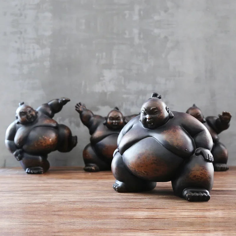 Abstract Japanese Sumo Resin Figurine – Retro Art Sculpture for Home Décor