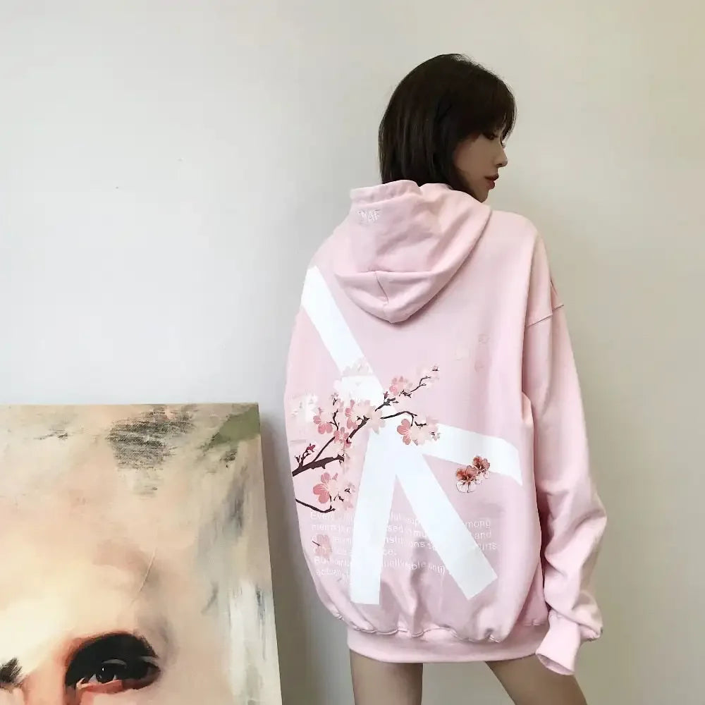 Sakura Hoodie Y2K Oversized Sweatshirt – Unisex Hip Hop Streetwear Hoodie with Sakura Print and Bold Letters for Men & Women