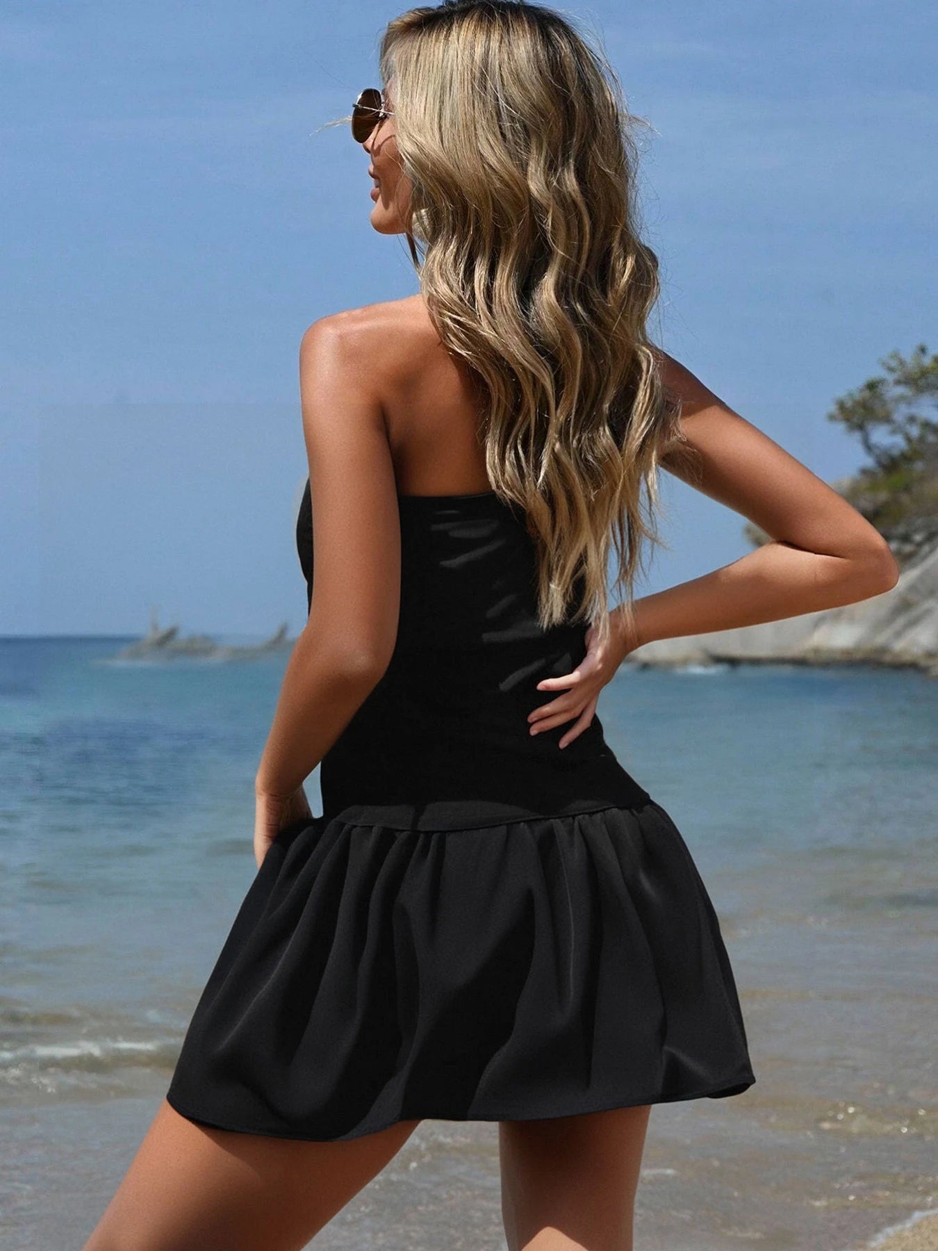 Black Strapless A-Line Mini Dress – Sexy Slim Fit Off-Shoulder Summer Dress for Women