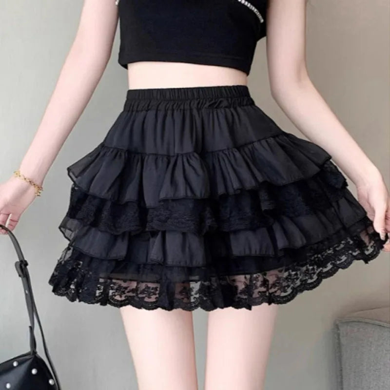 Gothic Lace Tutu Skirt – Women’s Black or White Mesh Mini Skirt for Party, Clubwear & Cosplay