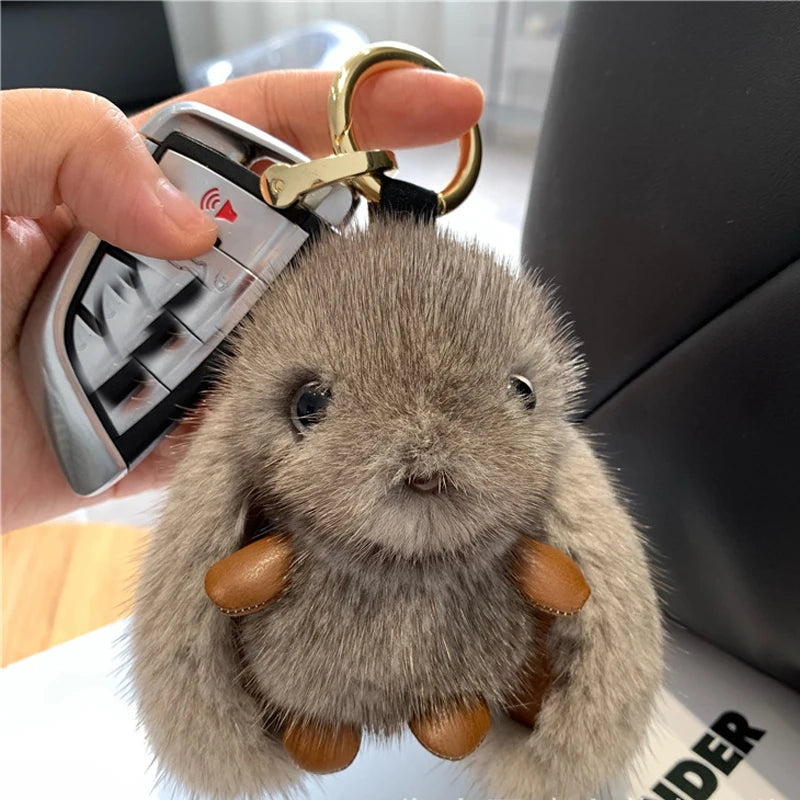 Fluffy Rabbit Fur Pompon Bunny Keychain – Cute Faux Fur Ball Charm, Multiple Colors