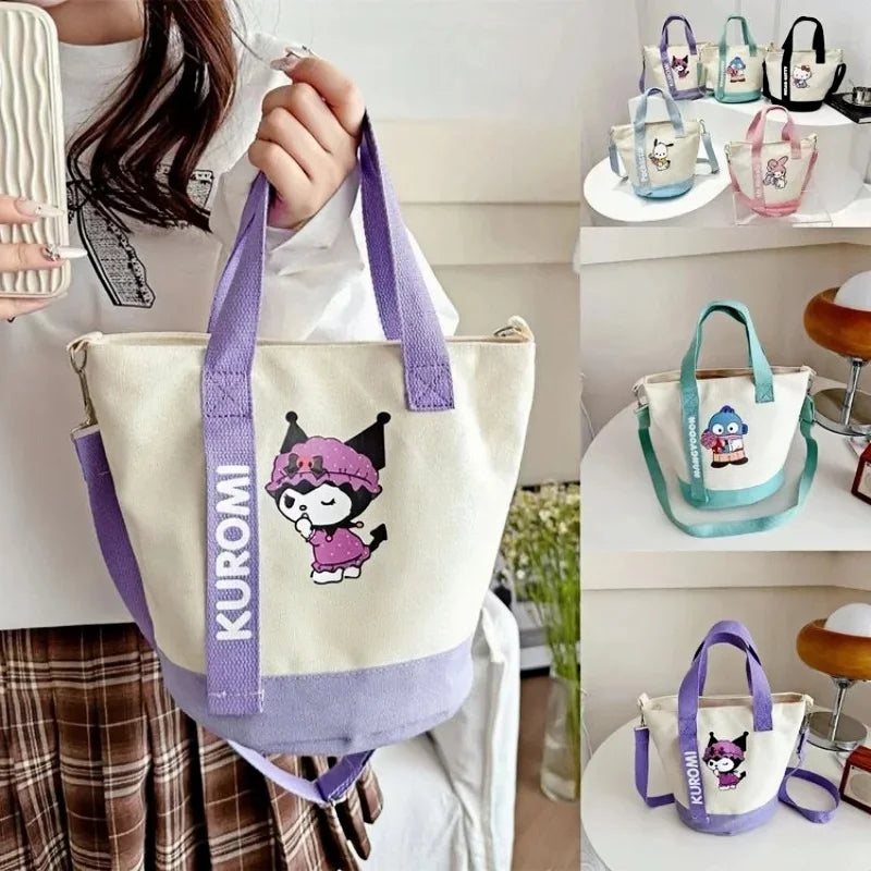 Sanrio Hello Kitty & Kuromi canvas shoulder bag kawaii crossbody purse