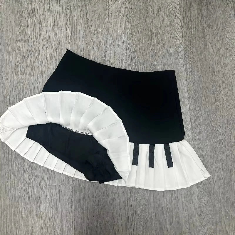 Black and white spliced Y2K mini skirt slim fit Harajuku Japanese style