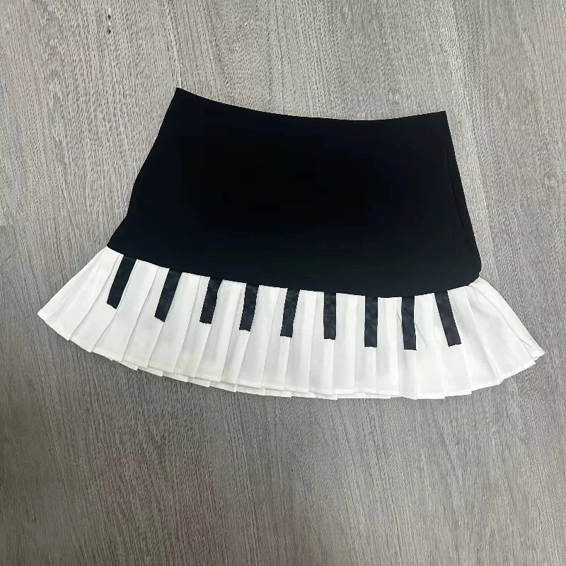 Black and white piano keys mini skirt Y2K Harajuku Japanese street style women