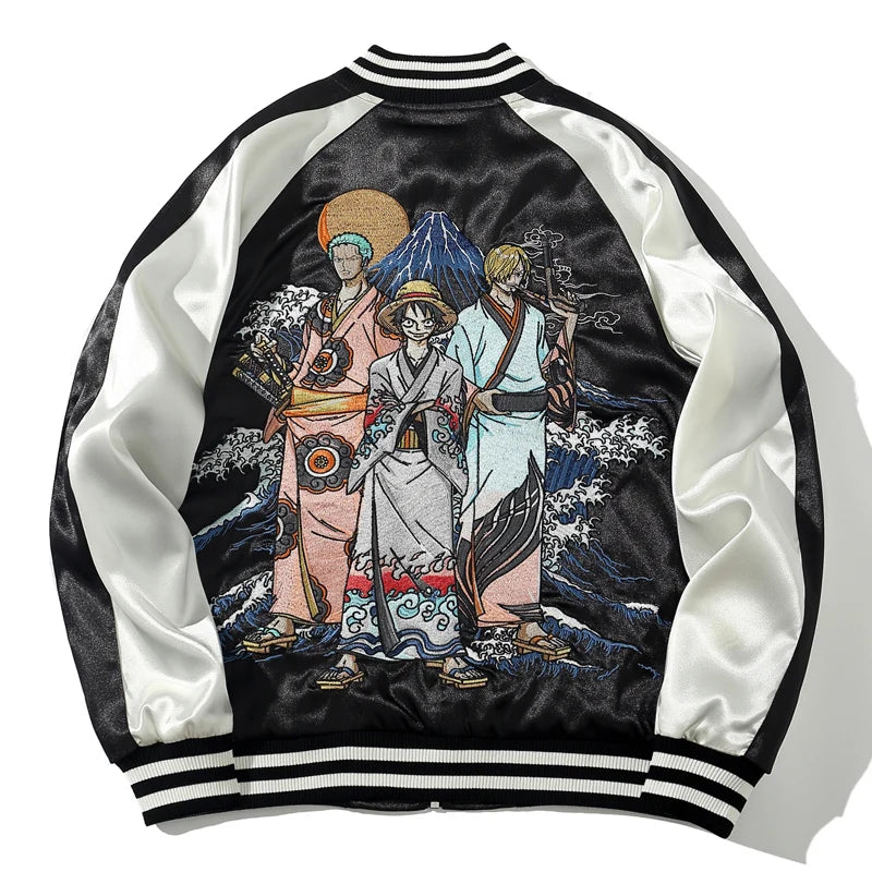 one piece japanese anime embroidered sukajan jacket unisex satin skajan souvenir jacket
