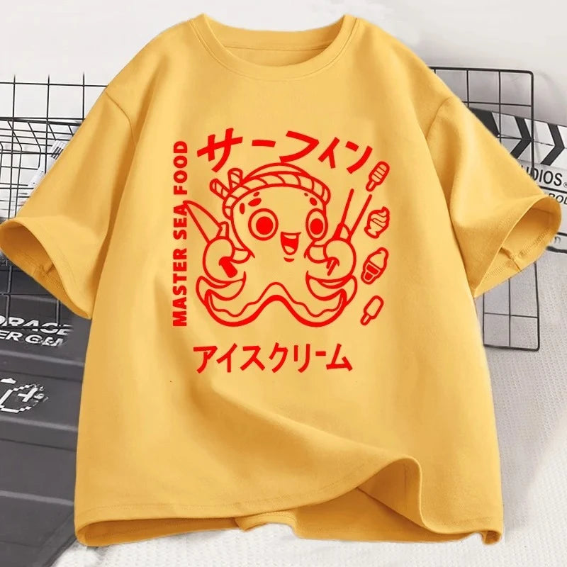 Japanese Octopus Graphic T-Shirt Front View – Y2K Kawaii Unisex Tee