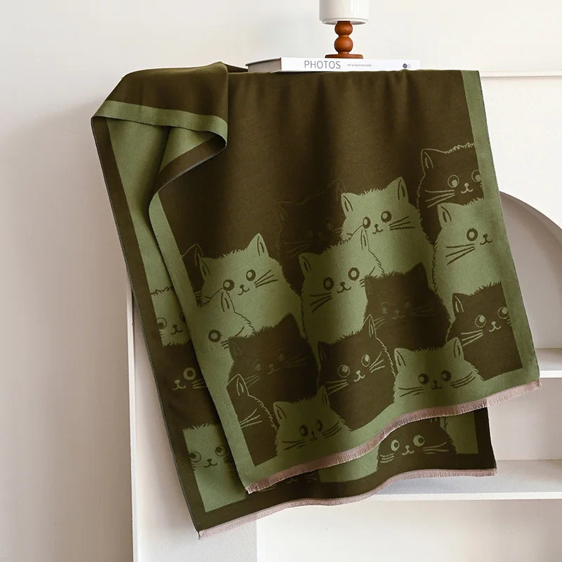 Cute Cat Ladies’ Scarf – Soft Polyester Autumn & Winter Wrap | 65×180cm Cozy Kawaii Cat Print Shawl