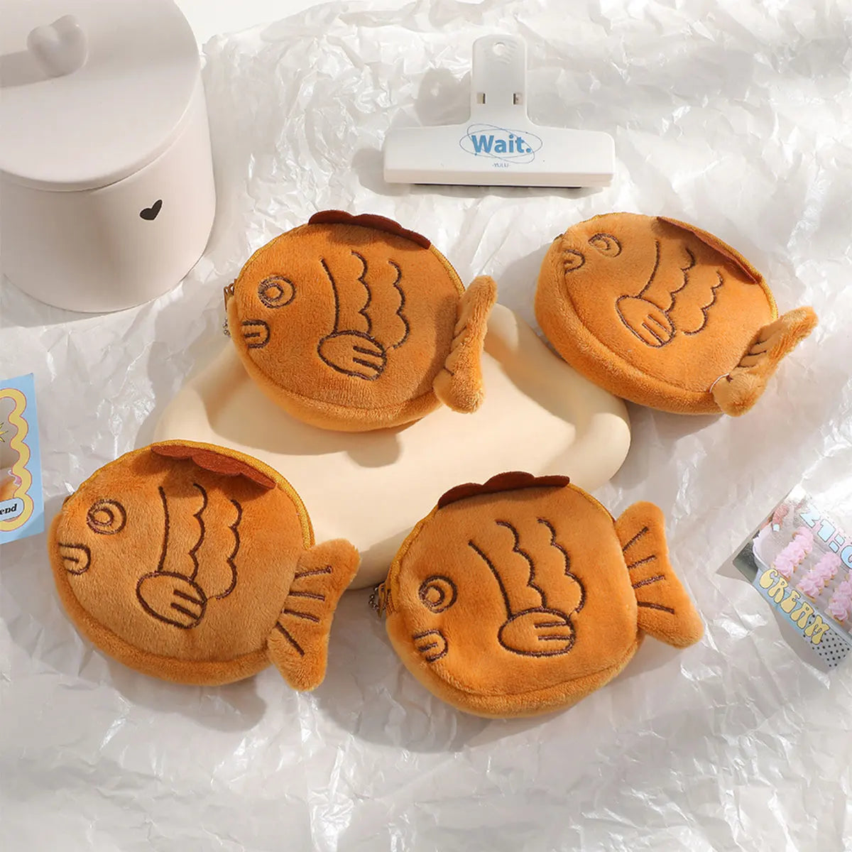 Kawaii Taiyaki coin purse plush wallet in light brown