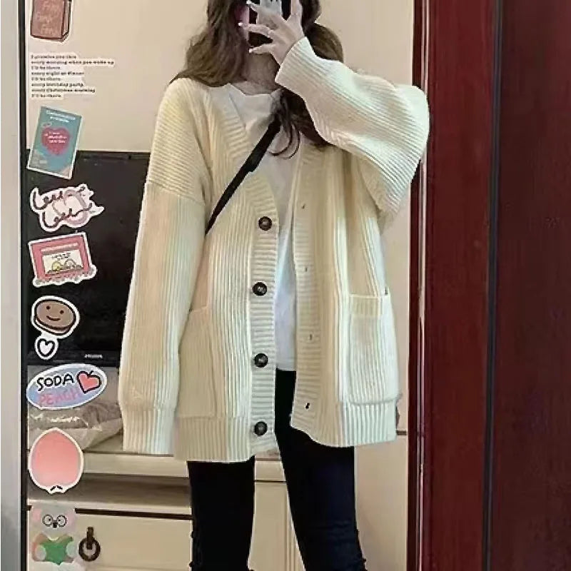 Japanese style V-neck cardigan sweater with relaxed fit suitable for school uniform cosplay