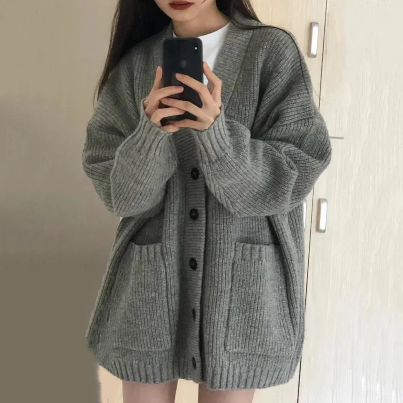 Japanese style V-neck cardigan sweater with relaxed fit suitable for school uniform cosplay
